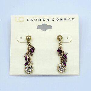 LC Lauren Conrad Purple Goldtone Bead Dangle Earrings New